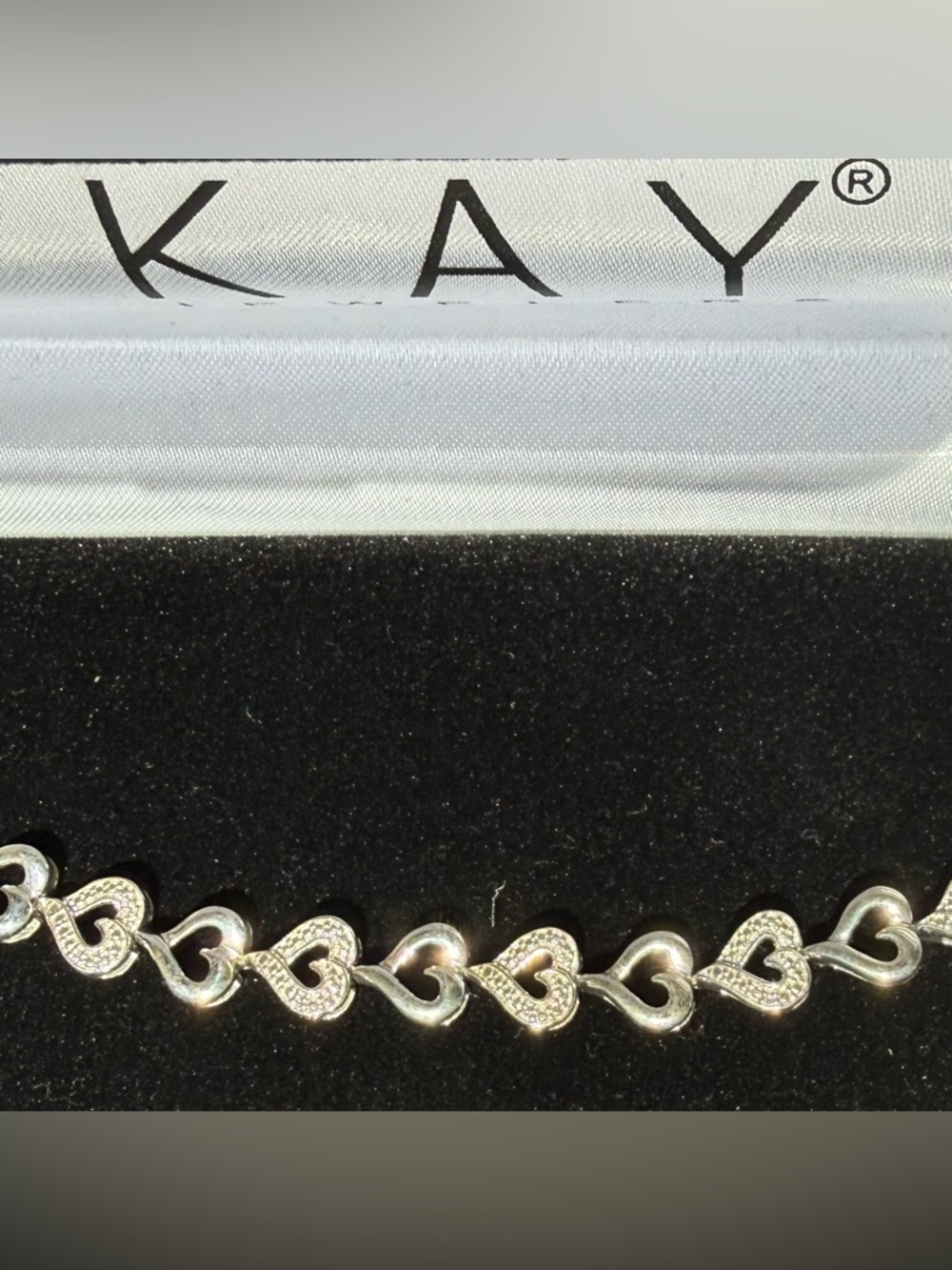 Kay Jewelers Silver Heart Link Bracelet with Sparkling Accents